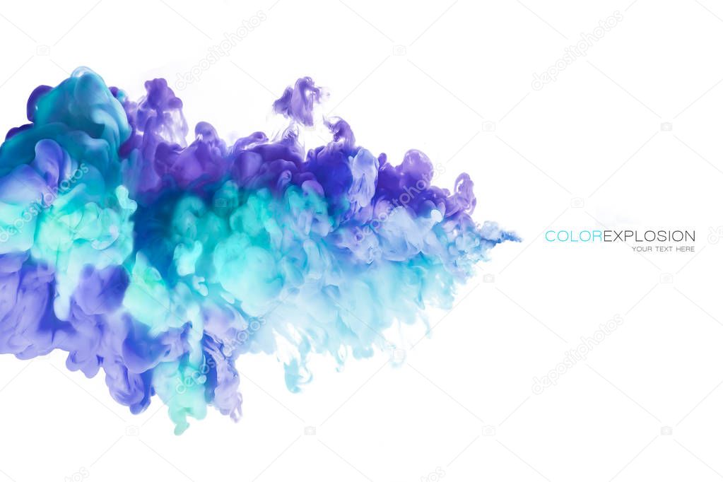 Ink in water isolated on white background. Color explosion. Paint texture