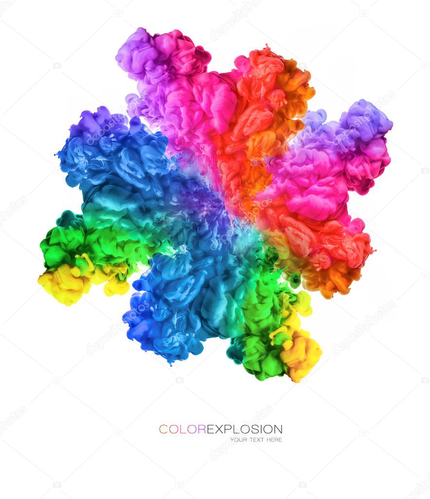 Color explosion. Ink in water isolated on white background. Rain