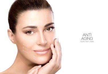 Güzellik Spa kadın yüz. Cerrahi ve Anti kavramı yaşlanma
