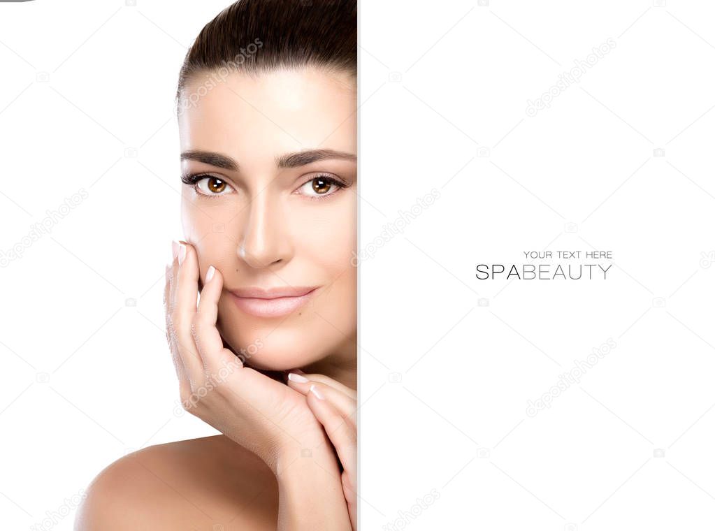 Beautiful model with hand on face. Skincare concept