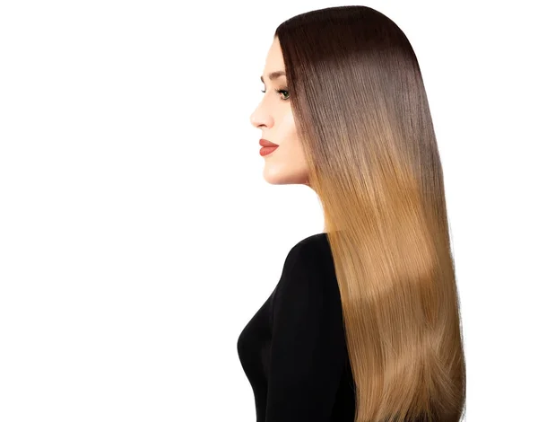 Schöne Haarfrau mit glatter Frisur. gesunde lange Haare. Keratin Richtungsbehandlung — Stockfoto