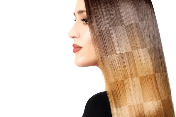 健康的な染め長い髪。チェスボードの髪型の着色技術 — ストック写真