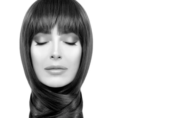 首周りに滑らかな髪型を持つモノクローム豪華な女性 — ストック写真