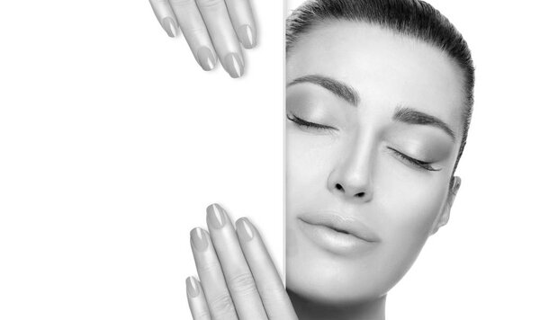 Monochrome beautiful woman with a flawless complexion. Skincare 