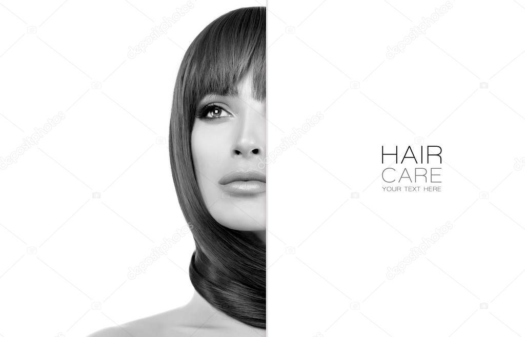 Grayscale beauty model girl with gorgeous long healthy hair. Hai