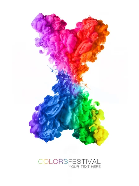 무지개의 폭발적 인 색깔의 아크릴 잉크가물 속에서. C 축제 — 스톡 사진