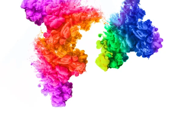 Arco-íris de tinta acrílica na água. Explosão de cor — Fotografia de Stock