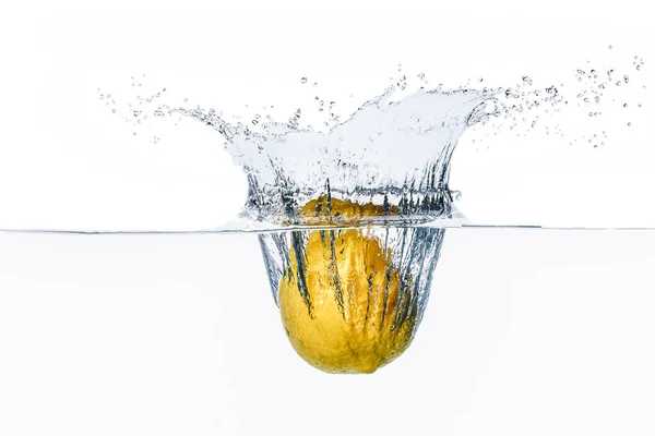 Congelar Imagem Movimento Limão Amarelo Fresco Espirrando Água Caiu Cima — Fotografia de Stock