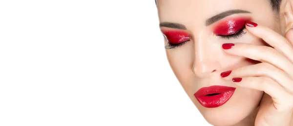 Belleza Maquillaje Uñas Concepto Arte Hermosa Cara Modelo Con Ojos —  Fotos de Stock