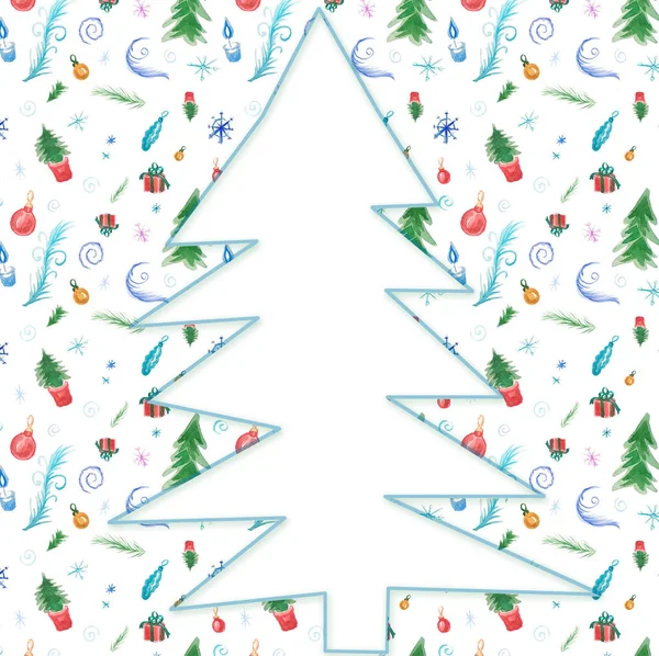 Akvarelu Ilustrace Pro Zimní Dovolenou Výzdoba Vánoční Stromy Sněhové Vločky — Stock fotografie