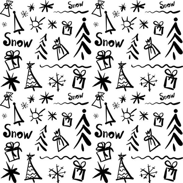 Doodle Vzorek Symboly Vánoc Nového Roku Pro Slavnostní Výzdobu Sněhové — Stockový vektor