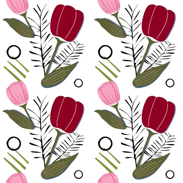 Patrón sin costura vectorial con tulipanes — Vector de stock