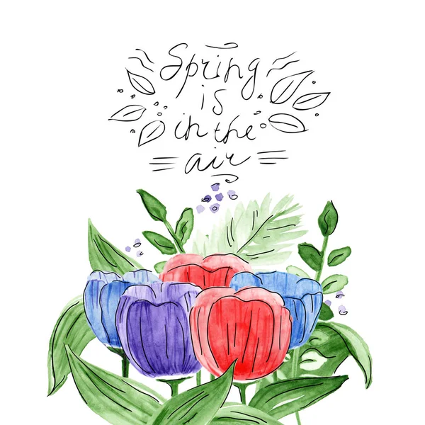 Kézzel rajzolt a tulipán csokor. Akvarell összetétele — Stock Fotó