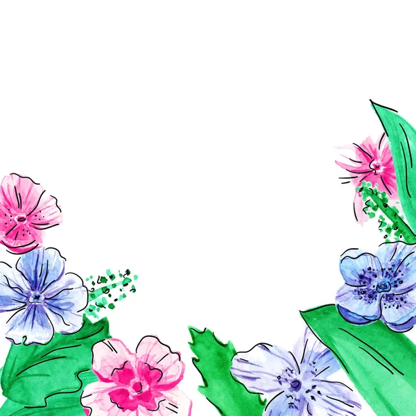 Ręcznie rysowane bukiet kwiatów. Akwarela kompozycja — Zdjęcie stockowe