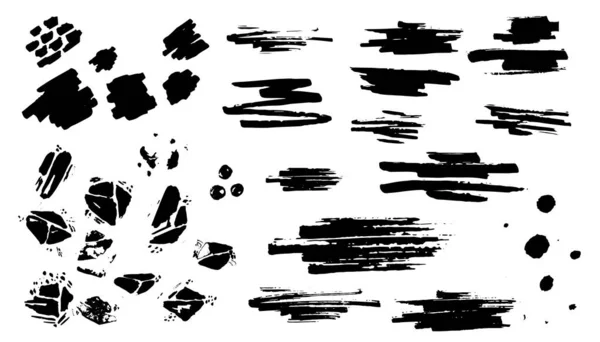 Γκραντζ σετ υφής. Ζωγραφισμένο από βούρτσα. Μαύρες κηλίδες, γραμμές και εγκεφαλικά επεισόδια. — Διανυσματικό Αρχείο