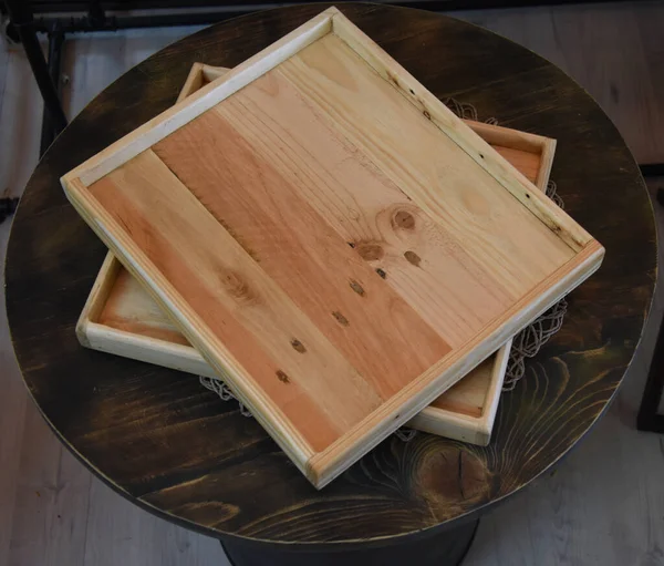 Handmade Wooden Vintage Serving Plates — Stock Photo, Image