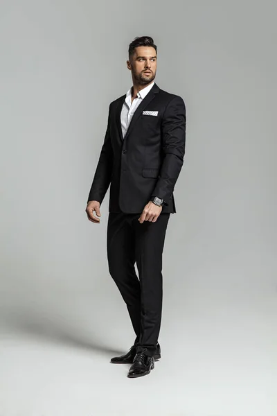 Portrait Handsome Man Black Suit — Stock Photo, Image