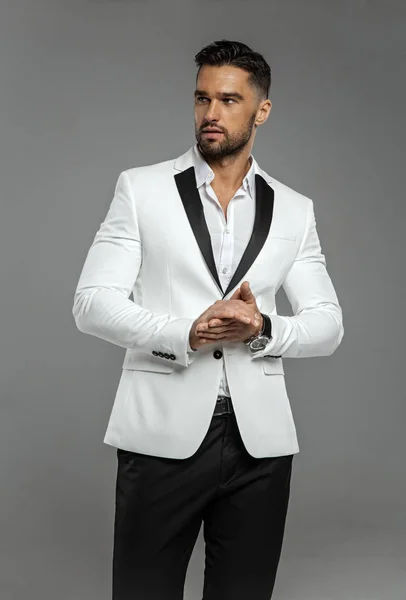 Handsome Young Man Stylish Suit Posing — Stock Photo, Image