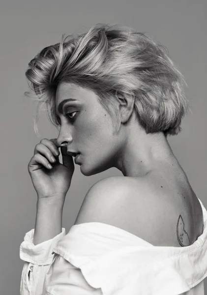 Black White Portrait Sexy Blonde Woman — Stock Photo, Image