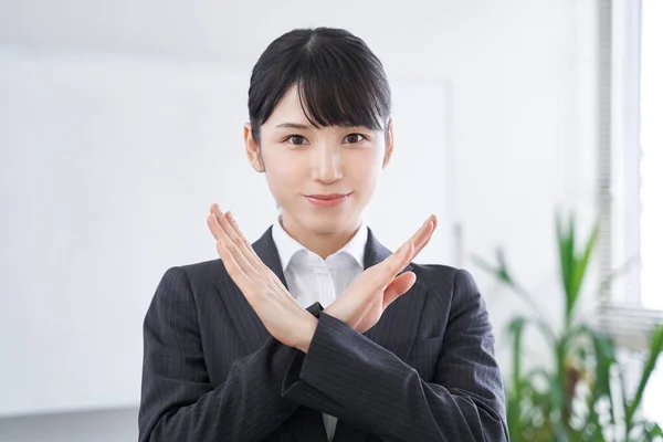 Japońskie Kobiety Biznesie Które Dają Znak Nie Biurze — Zdjęcie stockowe
