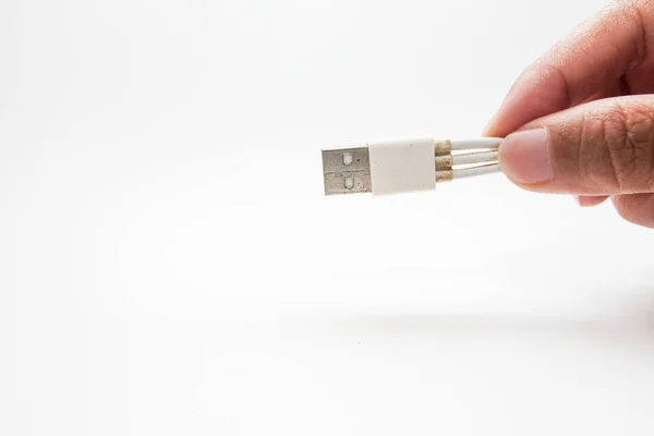 Alte drei-Wege-USB-Handy-Ladekabel isoliert auf weiß — Stockfoto