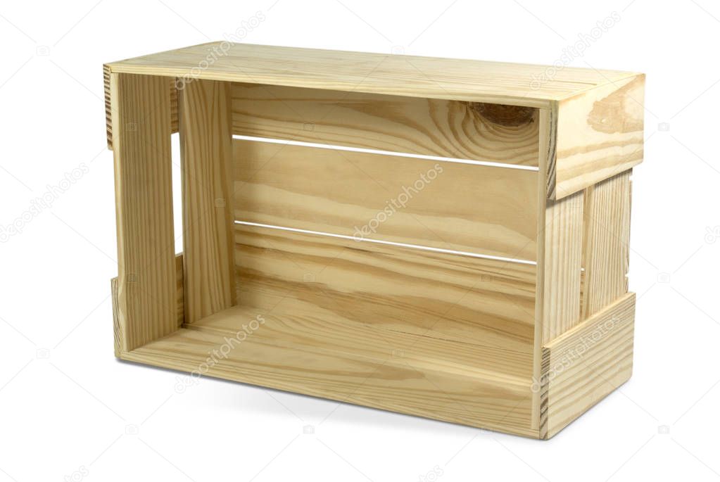 Empty wooden crate isolated on white background with clipping path.