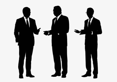 İş adamları grup siluetleri beyaz arka plan, düz çizgi vektör ve illüstrasyon üzerinde poz.