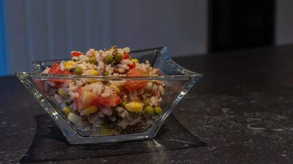 Vegetable mix salad in glass bowl