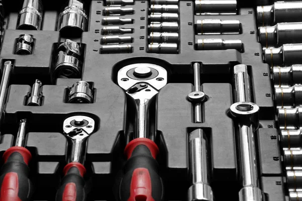A set of auto mechanic tools. Tools: head crank, ratchet, imbus keys Stock  Photo - Alamy