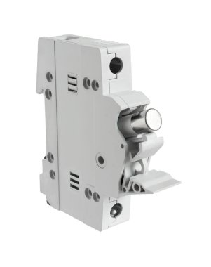 Elektrik sigorta sahibi konumundaki beyaz arka plan üzerinde izole açıldı içinde sigorta ile