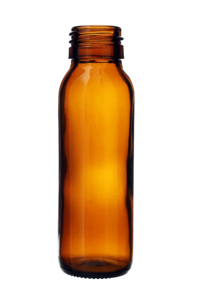 スリム ブラウン ガラス瓶スレッド口白背景に分離 — ストック写真