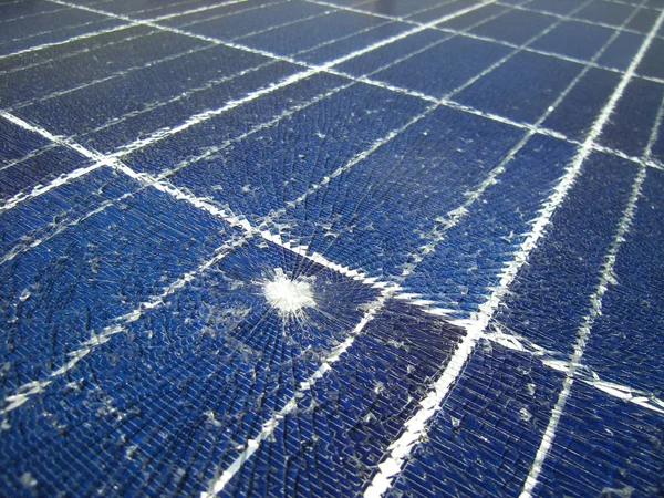 Solar Panels Broken Falling Bullet — Stock Photo, Image