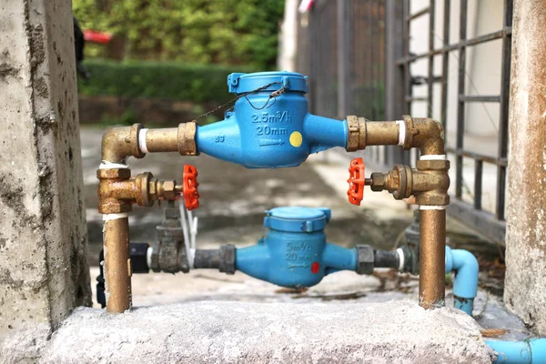 Blue Plumbing Water Revenue Meter — Stock Photo, Image