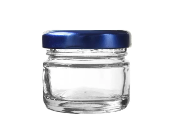 Short Glass Bottle Blue Cap Diisolasi Pada Jalur Pemotongan Latar — Stok Foto
