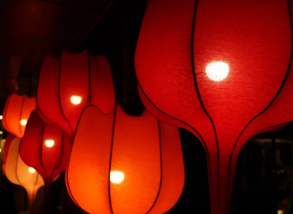 Stile Cinese Rosso Lanterne Stoffa — Foto Stock
