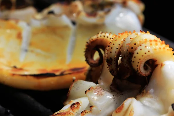 Squid Panggang Dimasak Bbq Stove Macro — Stok Foto