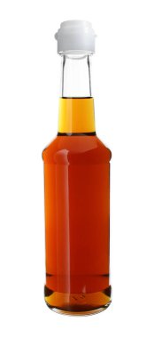 Beyaz arka plan üzerinde izole uzun boyun cam şişe sos