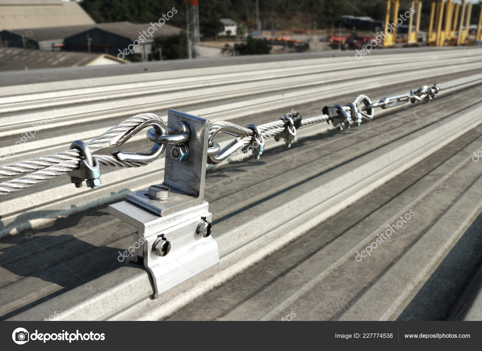 Steel Wire Rope Safety Lifeline Roof — Stock Photo © WichienTep #227774538