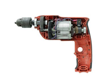 Hasarlı delme makinesi beyaz arka plan üzerinde izole ortaya çıkarmak