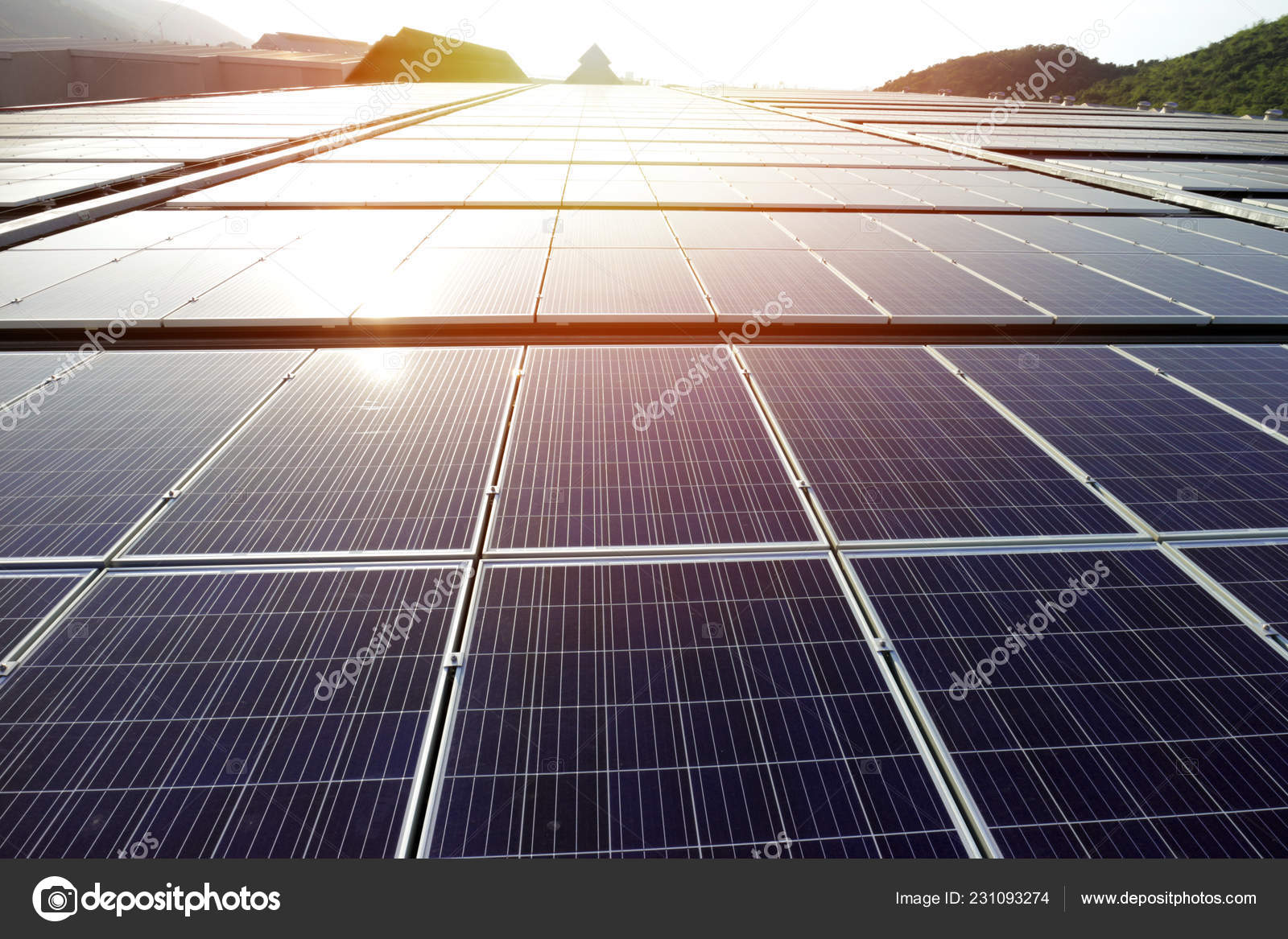 Sunset Sight Large Scale Solar Rooftop System — Stock Photo ...