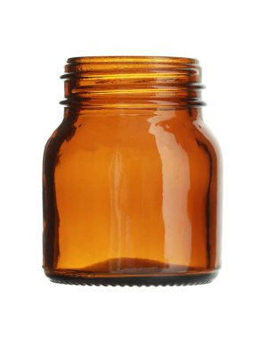 Kısa kahverengi cam şişe geniş beyaz arka plan üzerinde izole ağızlı