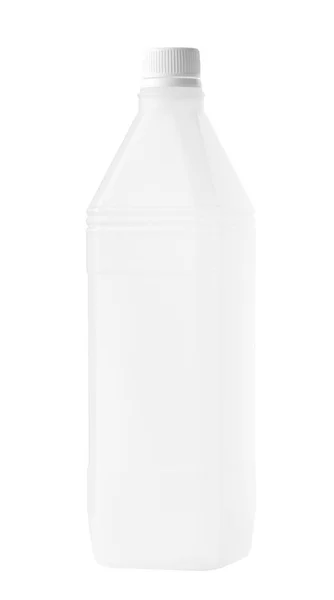 Bouteille Rectangulaire Plastique Isolée Sur Fond Blanc — Photo