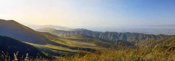 Panorama Valle Montañoso Verano Vista Aérea Puesta Sol Cuento Hadas — Foto de Stock