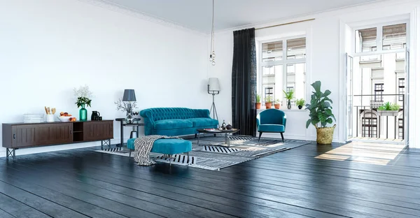 Bir apartman dairesi, ev, ofis, taze çiçekler ve parlak modern iç dekorasyon ve ışık duvarlarının arka planına karşı bir pencereden gelen güneş ışınları..