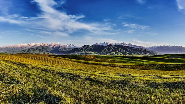 Panorama Valle Montañoso Verano Vista Aérea Puesta Sol Cuento Hadas — Foto de Stock