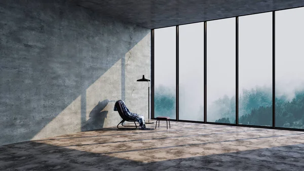 コンクリートの壁を背景に窓からのアパート オフィス 明るい現代的なインテリアと太陽光線のモダンなインテリアデザイン — ストック写真