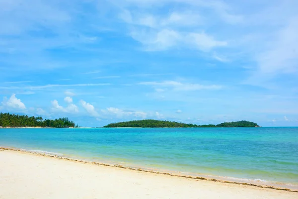 Natuurlijke Zandstrand Aan Kust Mooie Zonnige Dag Duidelijke Blauwe Hemelachtergrond Stockfoto