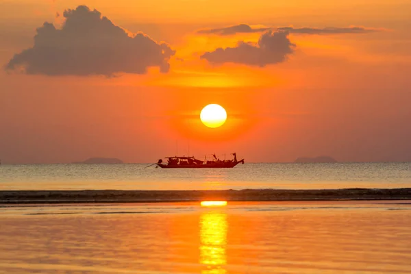 Bateau Pêche Silhouette Soirée Mer Sunset Wonderful Skylight Sky Noir — Photo