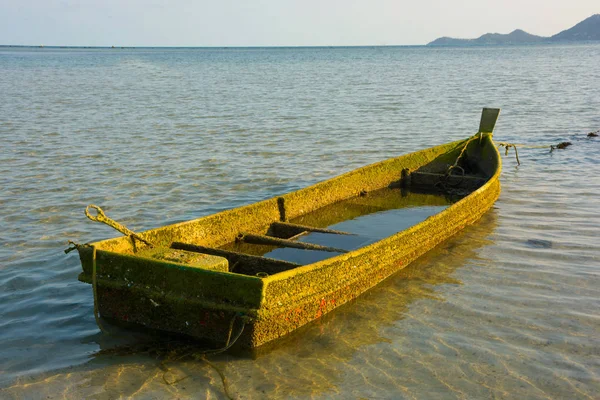 Bateau Emprunt Mossy Rossy Sur Eau Mer Shallow Isaland Seaside — Photo