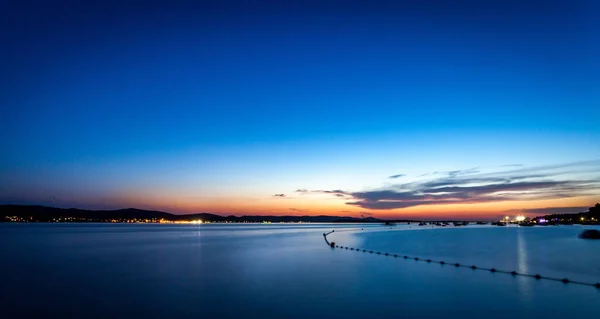 Zonsondergang Met Zon Horizon Met Blauwe Lucht — Stockfoto